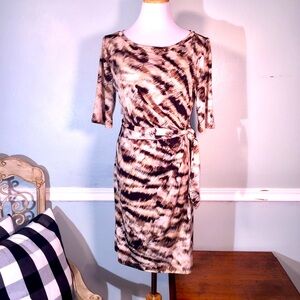 Faux Wrap Dress with Animal Print